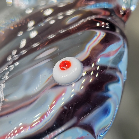Murano-Style Art Glass Clear  Blue Fish Paperweight Red-Eyed Accent - Picture 9 of 10